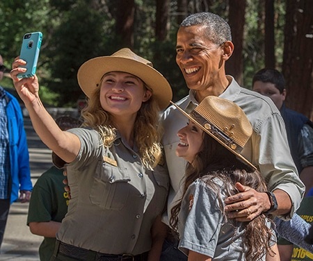 YLP rangers Jessica Rivas, left, and Alejandra Guzman got to meet President Obama in Yosemite.